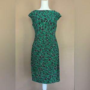 {Lauren Ralph Lauren} Fitted Floral Dress in Green & Black - Women's 8P